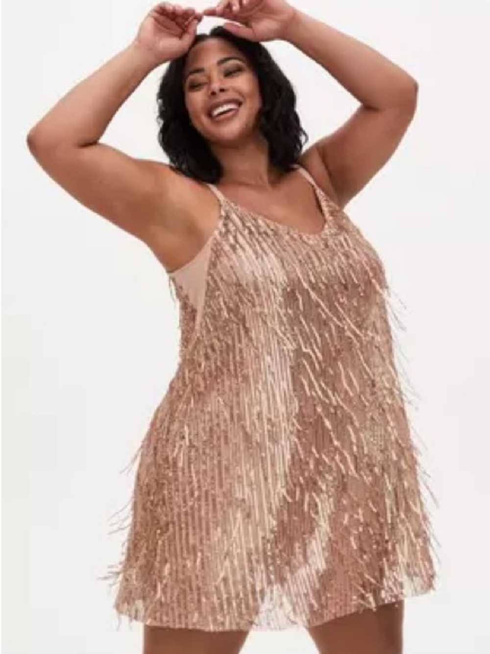 Torrid SZ 00 NEW Fringe Mini Dress - Gold Shimmer